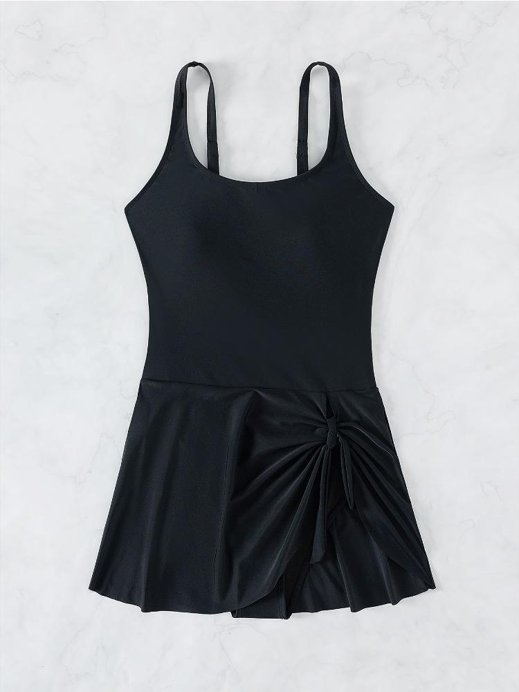 

Solid Color Short Skirt Anti Exposure One Piece Sexy Backless Bikini Swimsuit Women Fashion Beach Vacation Elegant Outfit S