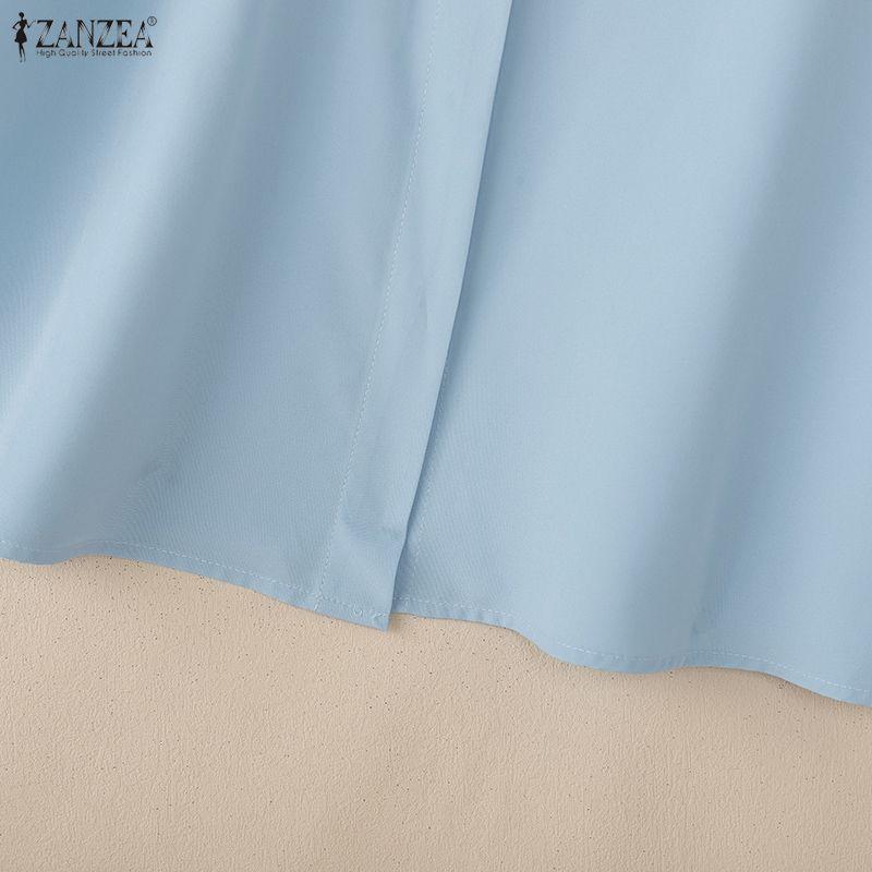 ZANZEA Women Casual Turn Down Collar Solid Color Half Sleeve Blouse