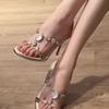 Summer New Rhinestone Gem French High-heeled Sandals Women's Round Toe Open Toe Temperament Stiletto Non-slip Cool Slippers