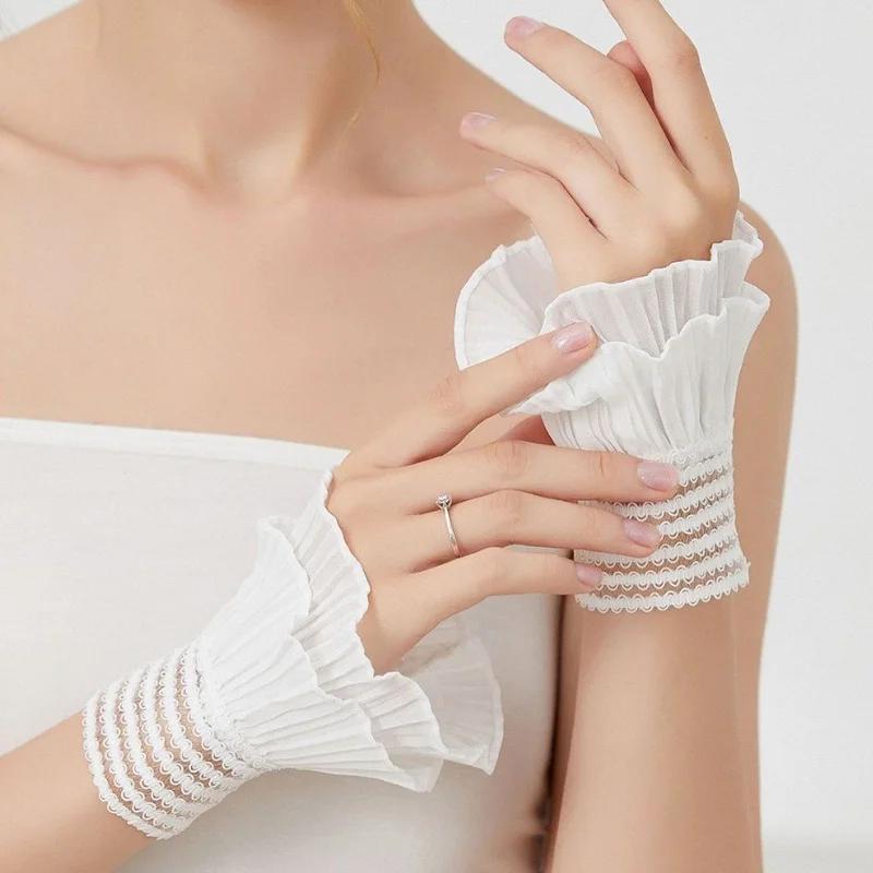 Perfect Match Spring Detachable Fake Sleeves Sweater Decorative Sleeves Lace Double Ruffled Flounces Cuff Autumn Universal Fake Cuff 1Pair