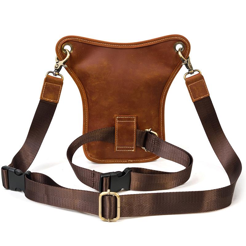 Men's Retro Genuine Leather Waist Bag, Crazy Horse Leather Leg Bag, Casual Mobile Phone Baotou Layer Leather Small Hanging Bag