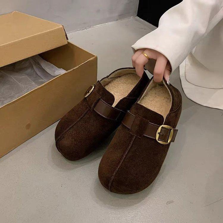 Außenbekleidung mit dicker Sohle Anti-** Aufkleber Birkenstocks Herbst und Winter neue lässige höhenvergrößernde Samt Zwei Baumwollschuhe