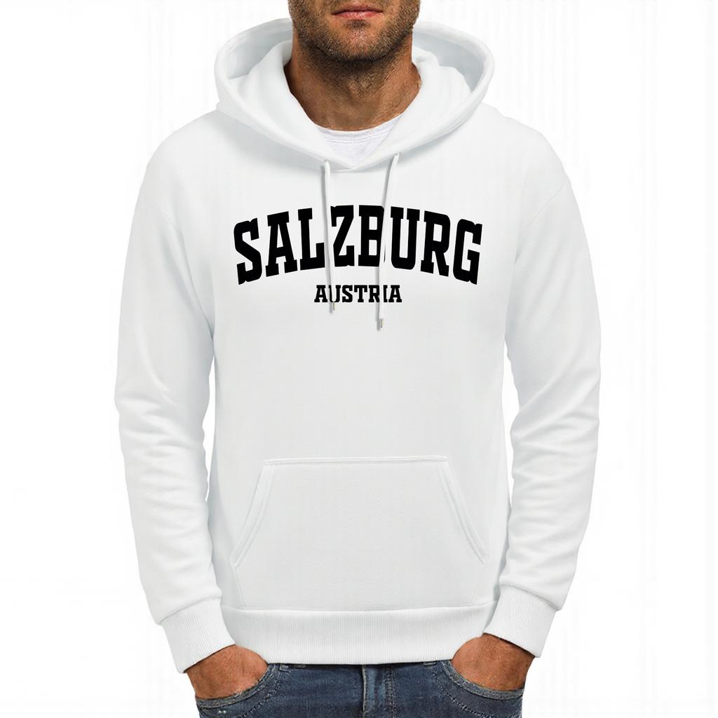 Salzburg Austria Letter Design Men Hoodies Pocket Comfortable Hoody Casual Hip Hop Sportswears All-Match Fleece Clothing