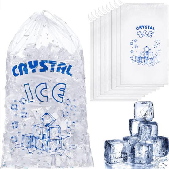 50Pcs/Set Ice Cube Bag Clear PE Adjustable Drawstring Closure Leakproof Heavy Duty Ice Storage Bag Kitchen Supplies