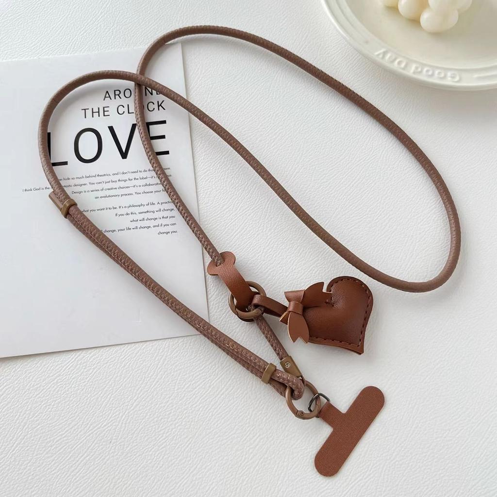 Leather Messenger Mobile Phone Lanyard Love Pendant Long Adjustable Neck Strap Strong and Durable Gasket Anti-lost Women