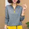 Spring Fashion Half-Zip Embroidered Slimming Color Block Long Sleeve Top for Moms