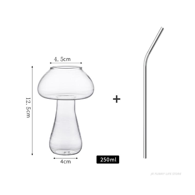Mushroom Cocktail Glass Cup with Straw For Drinks Beer Creative Clear Wine Glasses Coffee Cups Drinkware Bar Tool