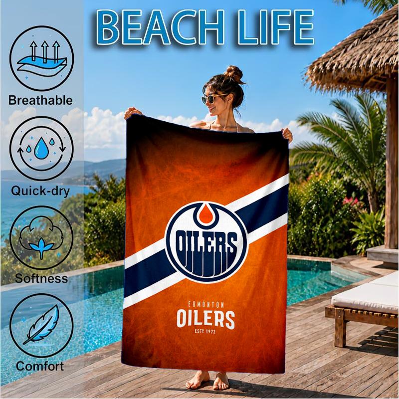 Edmonton Oilers Emblem Beach Towel, Super Soft Microfiber, Perfect Gift for Her/Him, Birthday, for Pool, Beach, Travel, Decor Beach Party