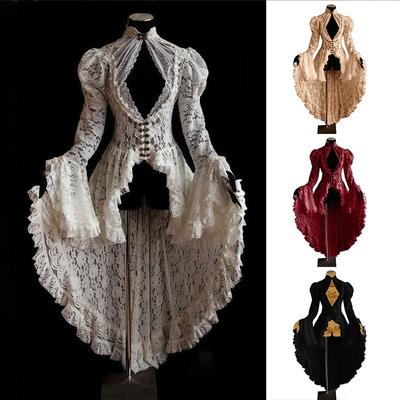 Vintažiniai Helovino Viduramžių Renesanso Cosplay Kostiumai Suknelė Moterims Gotikiniai Nėriniai Raišteliai Juoda Išgalvota Maxi Vestidos