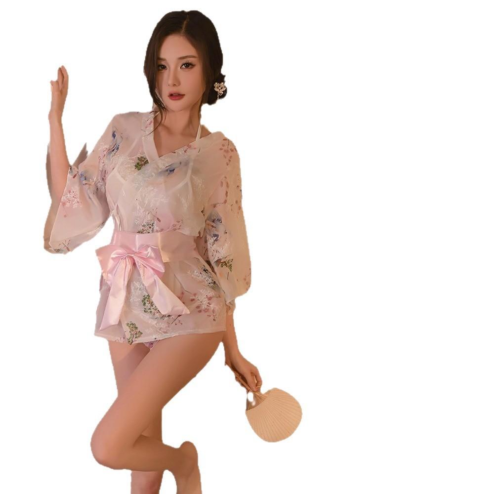 Large size Japanese kimono set, small chest erotic underwear seduction pajamas passion bed uniform