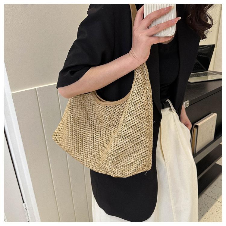 Retro Woven Tote Bags for Women Grass Woven Tote Bag Armpit Bags Large Capacity Single Shoulder Bag Beach Bag Handbags