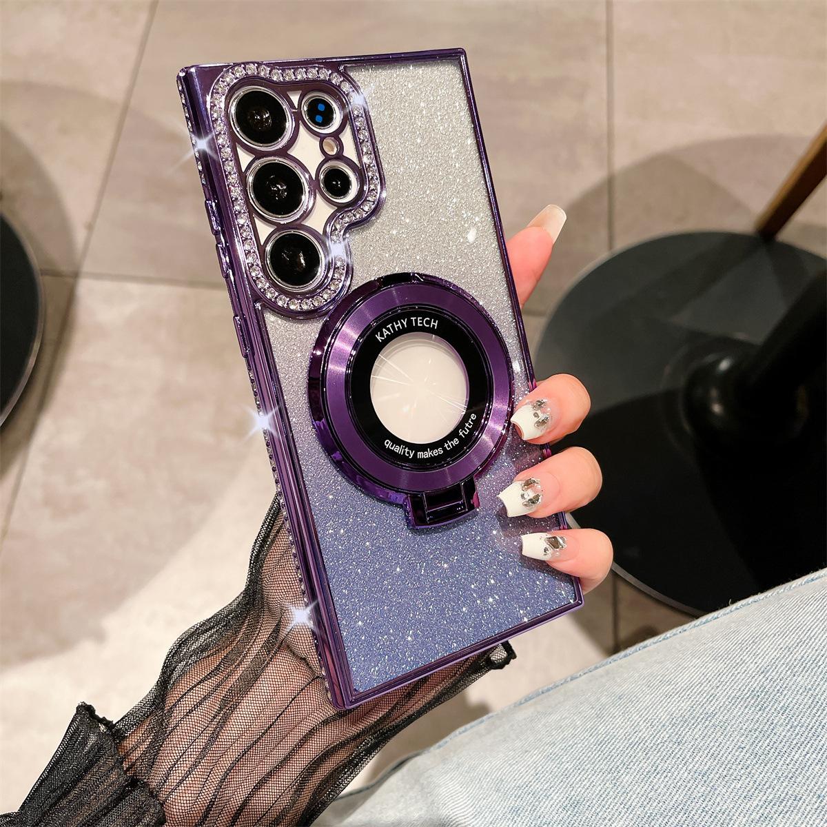 

Защитный чехол Samsung S25 S22 Боковой сверлильный чехол для мобильного телефона S24 Прозрачный страз Магнитный держатель-присоска A56 Противоударный Флеш-пудра Samsung A16