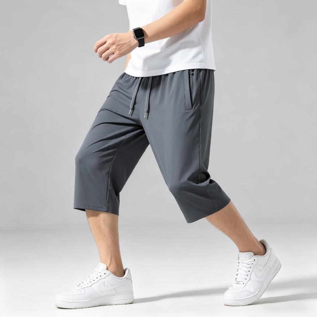 Herren Locker Geschnittene Leichte Schnelltrocknende Atmungsaktive Lässige Sport-Capri-Shorts mit Elastischem Bund und Kordelzug