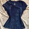 TrendHub Y2k Subkultur Vintage Basics Blumendruck Kurzarm Rundhalsausschnitt Eng Anliegend Lässig Streetwear Hottie T-Shirts Basics Damenkleidung