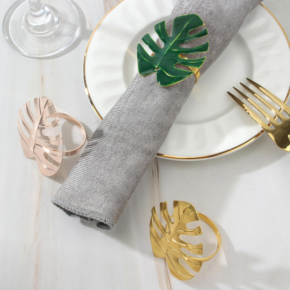 6pcs Leaves Feather Napkin Ring Buckle Holders for Wedding Party Festivals Dinner Table Decoration Gold Silver Rose Gold  2024