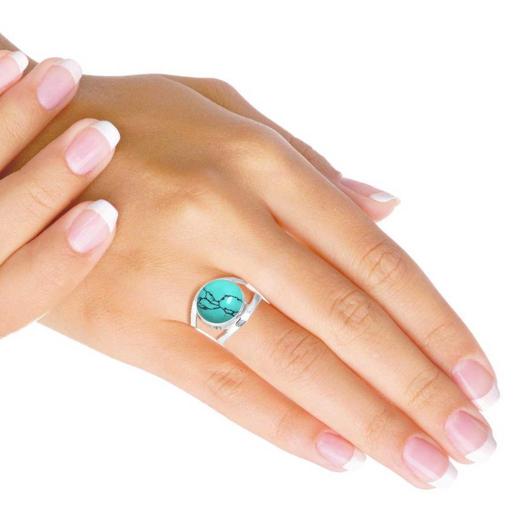 925 Sterling Silver Ring Women Gemstone Handmade Jewelry Engagement Gift Blue Green Purple Copper Turquoise Pearl Lapis Mother Of Pearl Boho