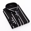 Mens Dress Shirts Striped Long Sleeve Plaid Checked Shirt Smart Casual Business Non-Ironing Korean Slim Fit Formal Blue White