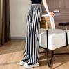 Women Summer Casual Pants Elastic Waist Adjustable Tie Straight Wide Leg Long Trousers Camouflage Striped Print Lounge Pants Streetwear