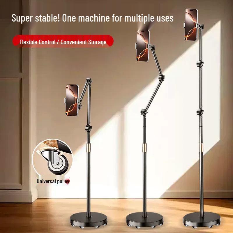 

Floor-Standing Telescopic Tablet & Turntable Stand for Streaming & Binge-Watching Floor Stand with Phone Holder & Wheels - 1.7m