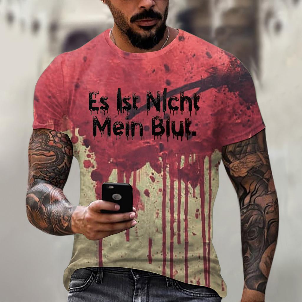 Pánské tričko s krátkým rukávem s potiskem Halloweenu, s kulatým výstřihem, bavlněného vzhledu