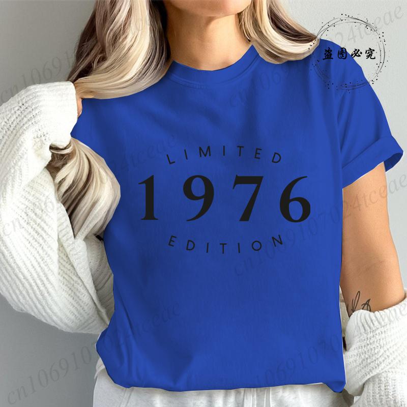 Limitowana Edycja 1976 Moda Damska Koszulka Damska Koszulki Casualowe z Krótkim Rękawem Vintage Est 1976 Koszulka z Grafiką na Urodziny Ubrania