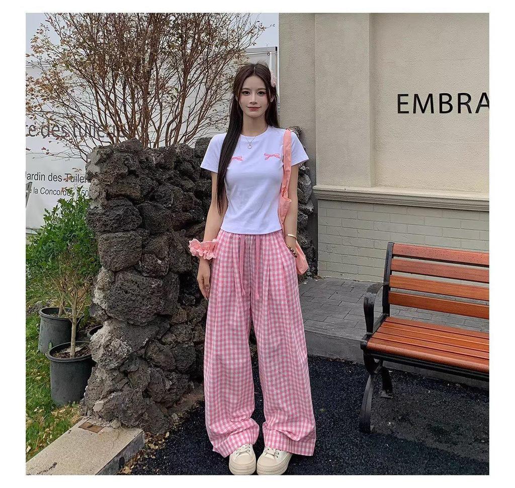 Damen Koreanische Karohose mit hohem Bund - Frühling/Sommer 2025, Vielseitiger Weitbein-Stil