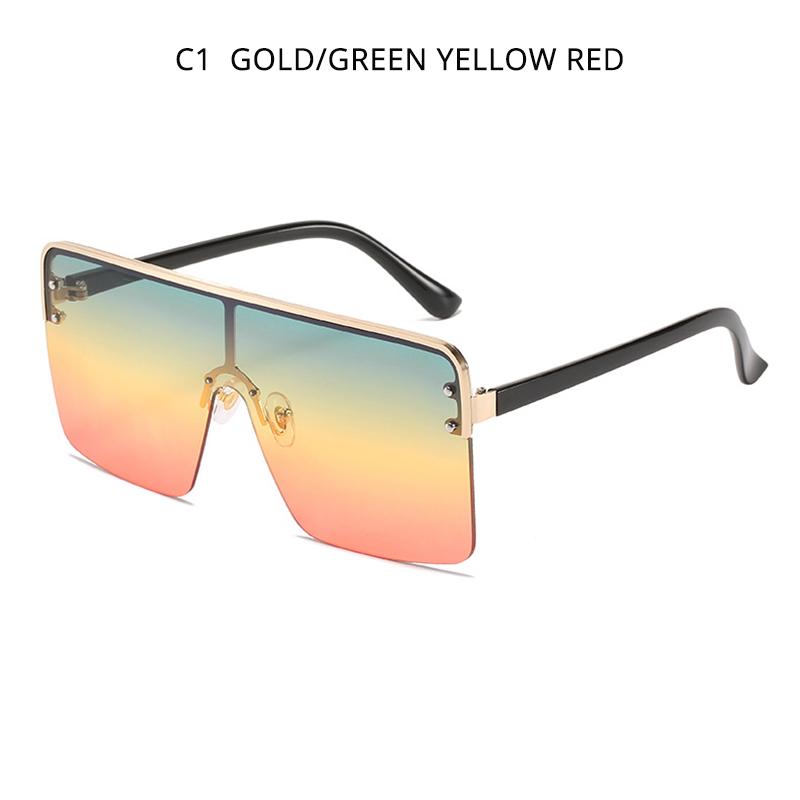 

Fashion Oversized Square Sunglasses Women Vintage Flat Top Sun Glasses Female Luxury Rainbow Color Ladies Summer Vacation Shades As Picture