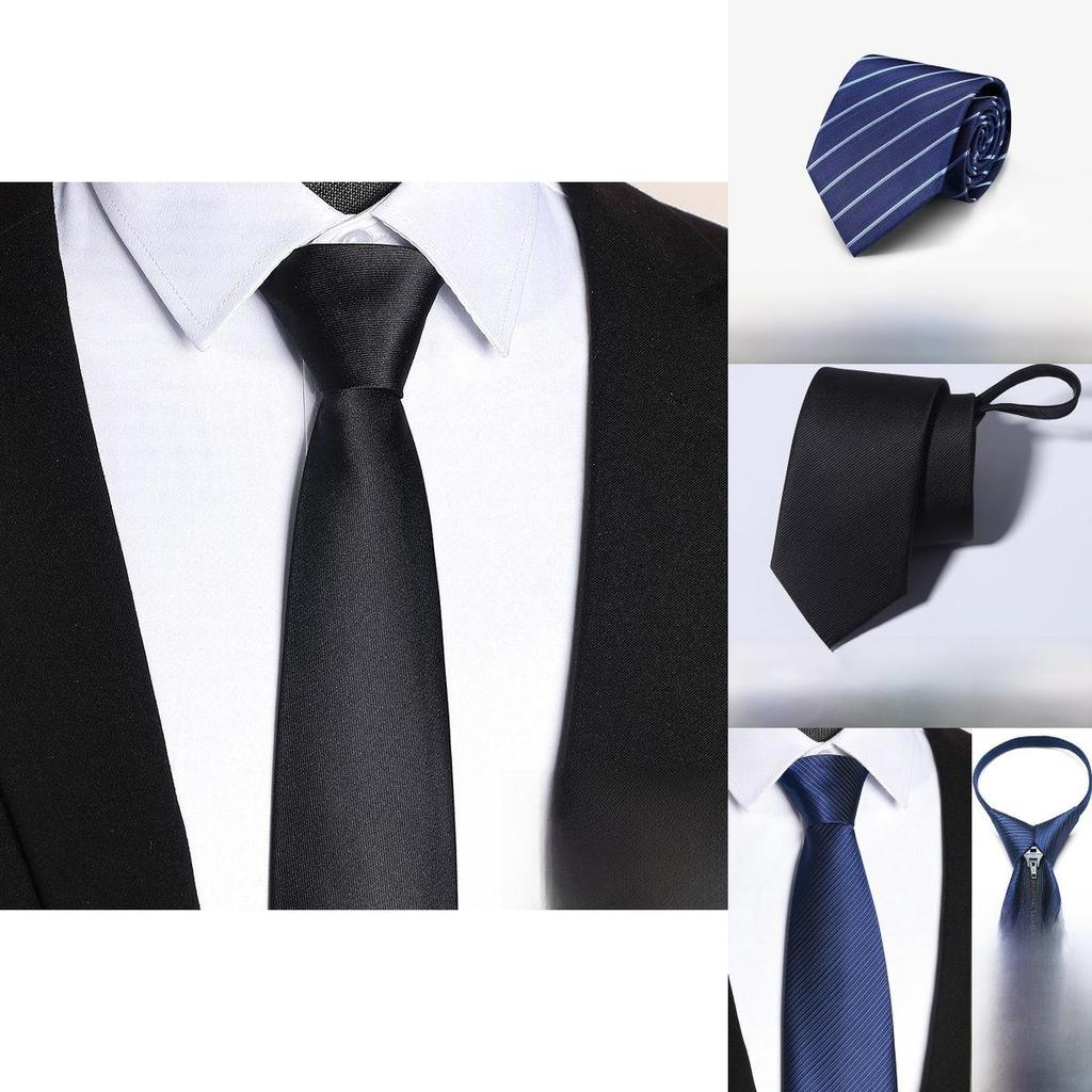 Polyester Striped Tie For Men Business Formal Wear With Zipper Closure For Office And Wedding