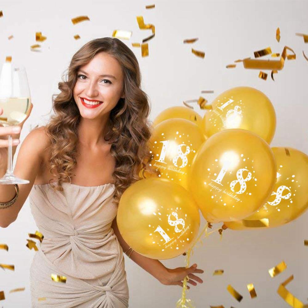 Gold Adult Printed Pearlised Latex Decoration Party Supplies Balloons 18th Happy Birthday