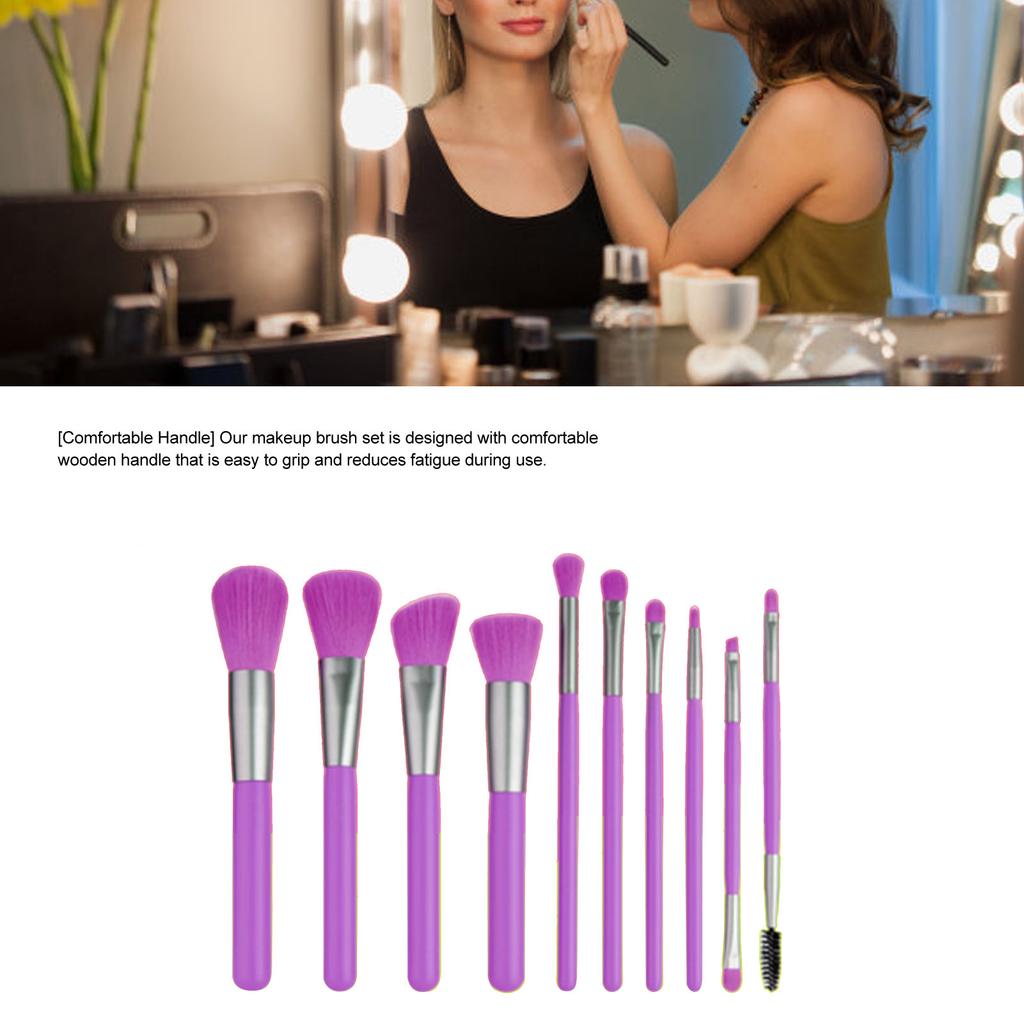 Makeup Brush Set Soft Bristles Wooden Handle Portable Face Makeup Brushes for Women Purple 10pcs