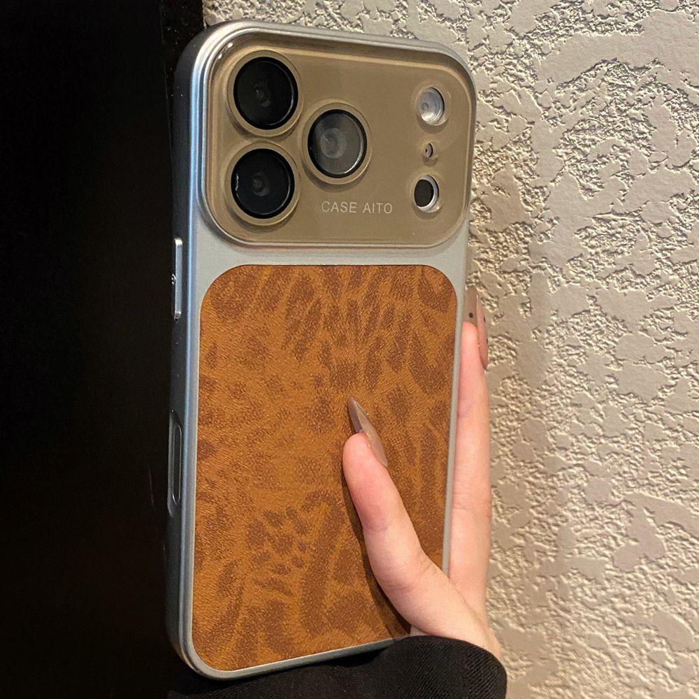 Leopard Print Leather Texture Phone Case For For Iphone 17 16 1 14 Pro Max 13 Crystal lens protection Shockproof Matte Cover