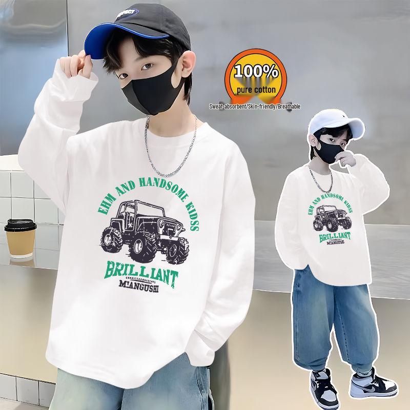 Trendiges Herbst-Baumwoll-Langarmshirt für Jungen - Lässiger lockerer Schnitt mit stylischem Buchstabenaufdruck