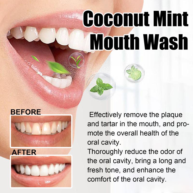 Coconut Mint Mouthwash Tongue Scraper Set Powerfully Removes Bad Breath Plaque Long-Lasting Freshness Coconut Oil Mouthwash