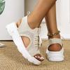 Spring and Summer New Wedge Heel Sandals Women's Flying Woven Breathable Mesh Hollow Muffin Fish Mouth Sandals