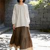 Johnature Women T-Shirts Summer Chinese Style O-Neck Lantern Sleeve Solid Color Loose T-Shirts