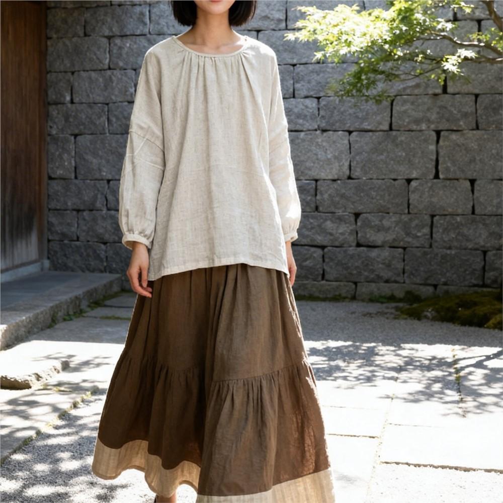 Johnature Women T-Shirts Summer Chinese Style O-Neck Lantern Sleeve Solid Color Loose T-Shirts