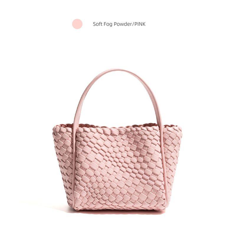

Ckkui Korean Style Soft Leather Woven Purple Bag 2025 New Arrival Vegetable Basket Commuter Hand-Carrying Bag Shoulder Tote Bag Soft Mist Powder