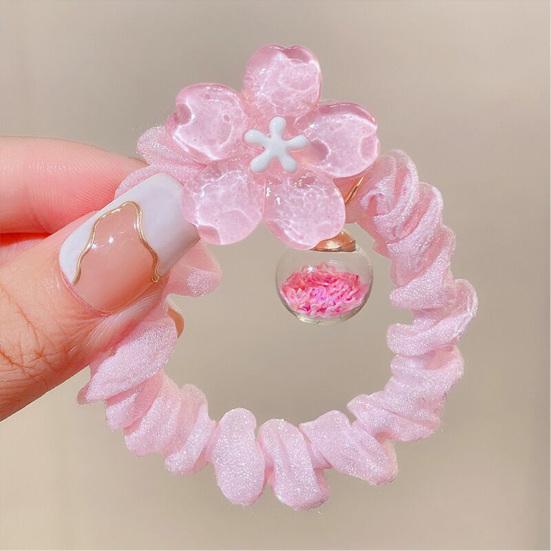 2Pcs Hair Tie High Elasticity Glossy Fabric Hair Rope with Transparent Cherry Blossom