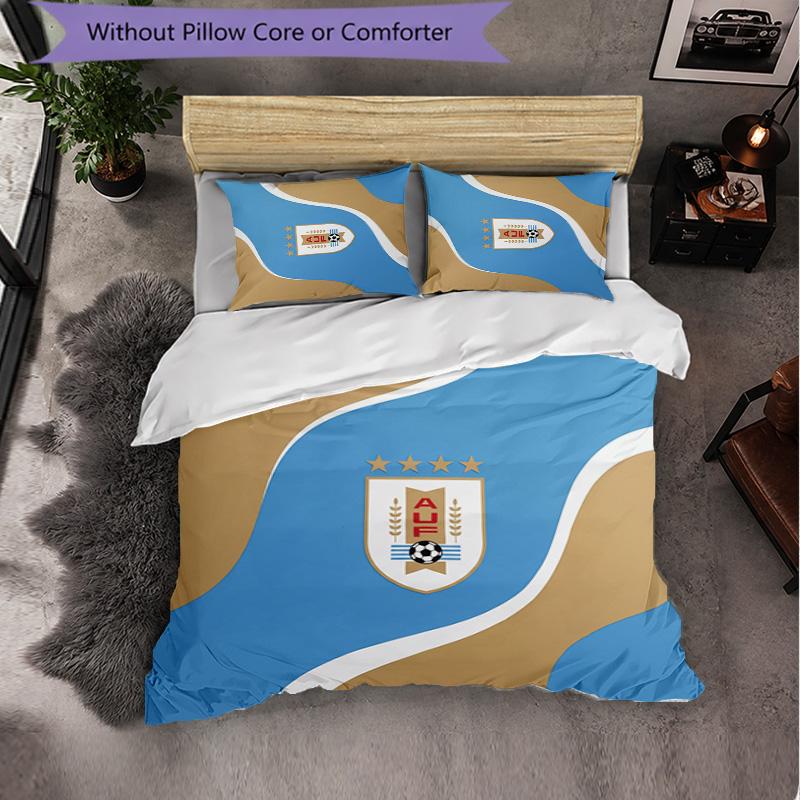 Uruguay Football Pattern 3 Pieces Bedding Set Soft Microfiber Duvet Cover with Pillow Cases for Bedroom
