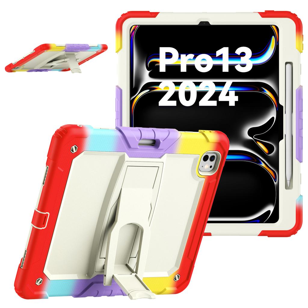 For iPad Pro 13 (2024) Case PC+Silicone Tablet Cover with Pen Slot and Shoulder Strap
