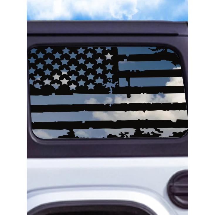 Car Rear Window US Flag Decorative Decal Cover Sticker Jeep Wrangler 2021, 2022, 2024 Style 4 Door Edition External Accessories