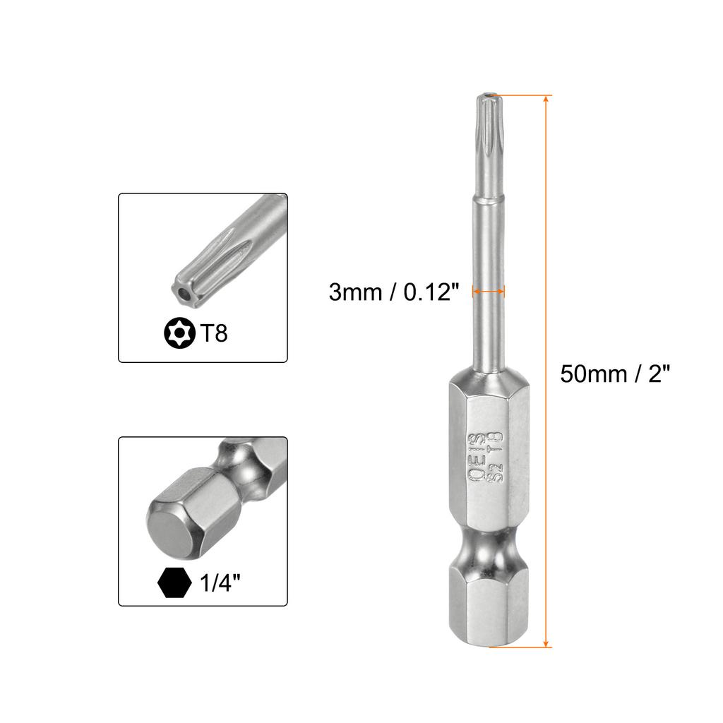 1/2pcs Security Torx Bit 1/4" Hex Shank 2" Long T6-T40 Magnetic Tamper Resistant Star Bits Screwdriver Torx Head with Hole