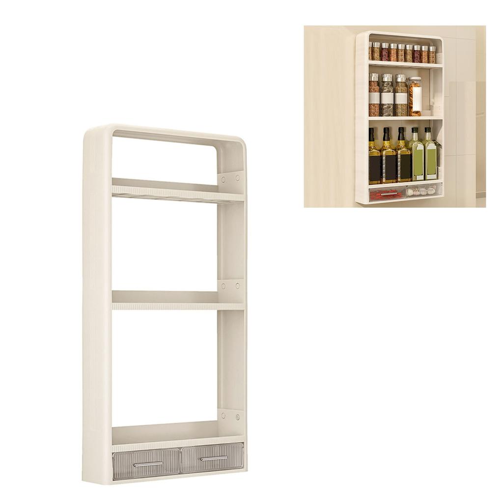 3 Ebenen Gewürzregal Organizer Multifunktionales Gewürzaufbewahrungsregal mit Haken für Küchenlebensmittel