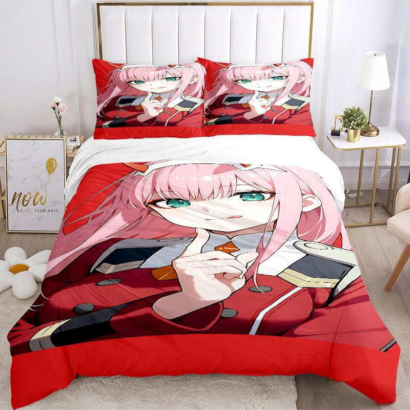 3pcs Pink Hair Anime Girl Home Bedding Set-Universal Three-Piece Suit for Bedroom, Guest Room, Living Room, Hotel-Perfect Gift for Fans, Tra