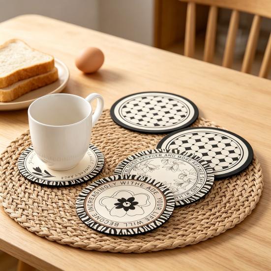 Retro Diatomite Coaster Heat-Resistant Placemat Quick-Dry Absorbent Mat for Cups Mugs Bowls Non-Slip Reusable Elegant Kitchen Table Decor