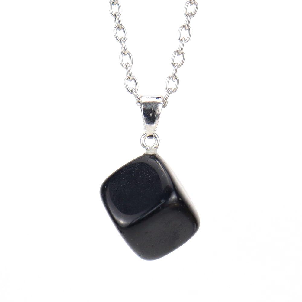 Square Natural Crystal Rough Stone Amethyst Agate Square Pendant Necklace N665