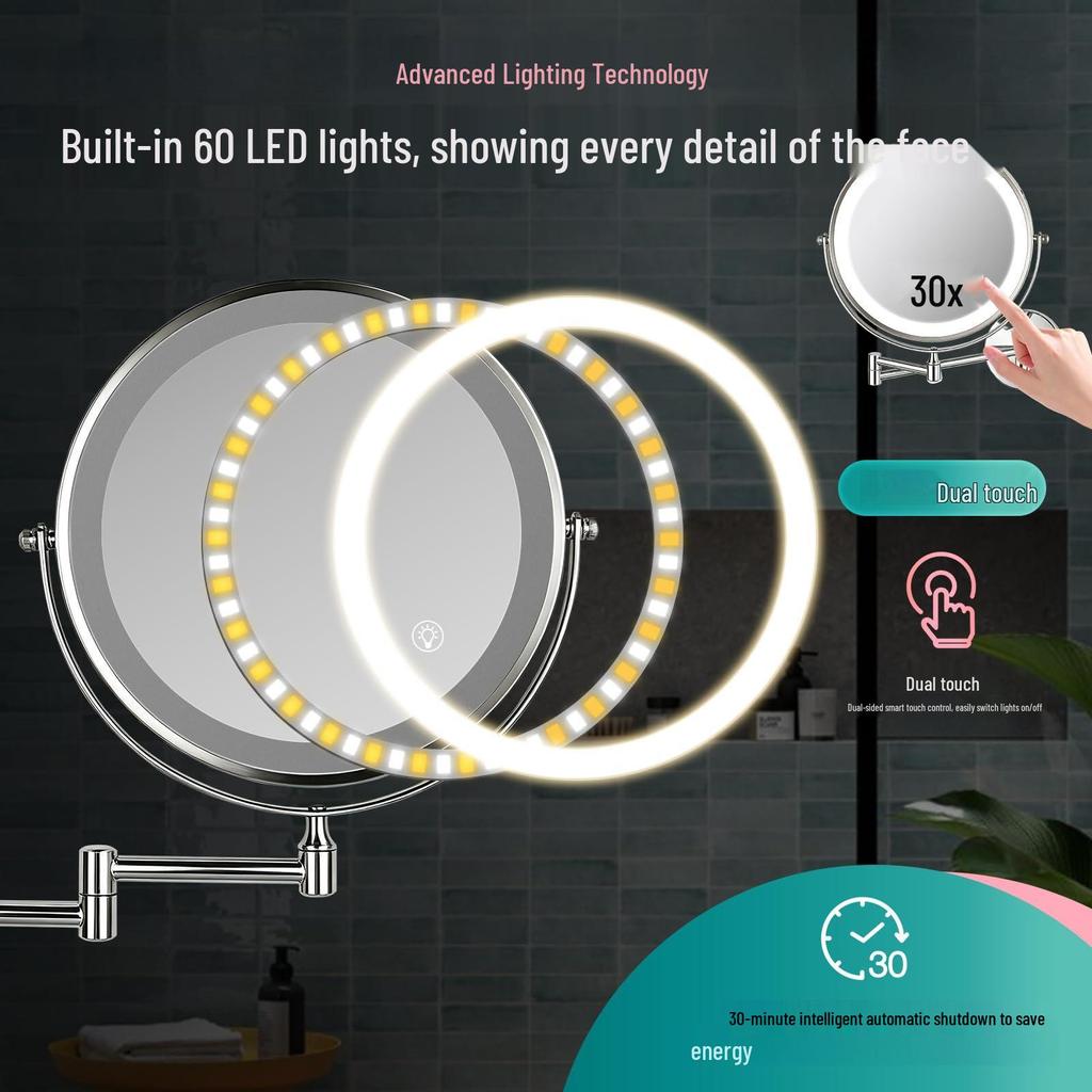 Miroir de Maquillage Lumineux Mural, Design Rétractable Double Face pour Salle de Bain ou Hôtel