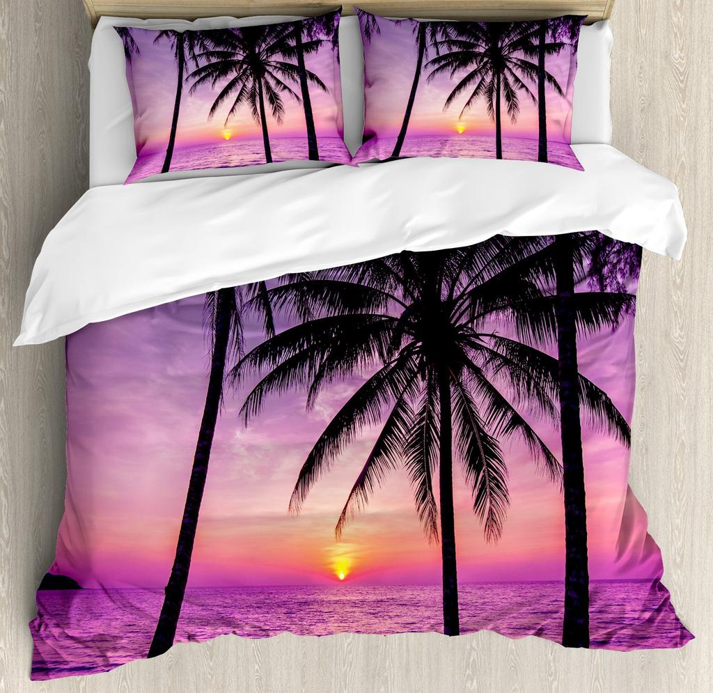 Sailing Boat Duvet Cover,Romantic City Sunset View Bedding Set,Colorful Boat Comforter Cover Valentine's Day Theme Quilt Cover