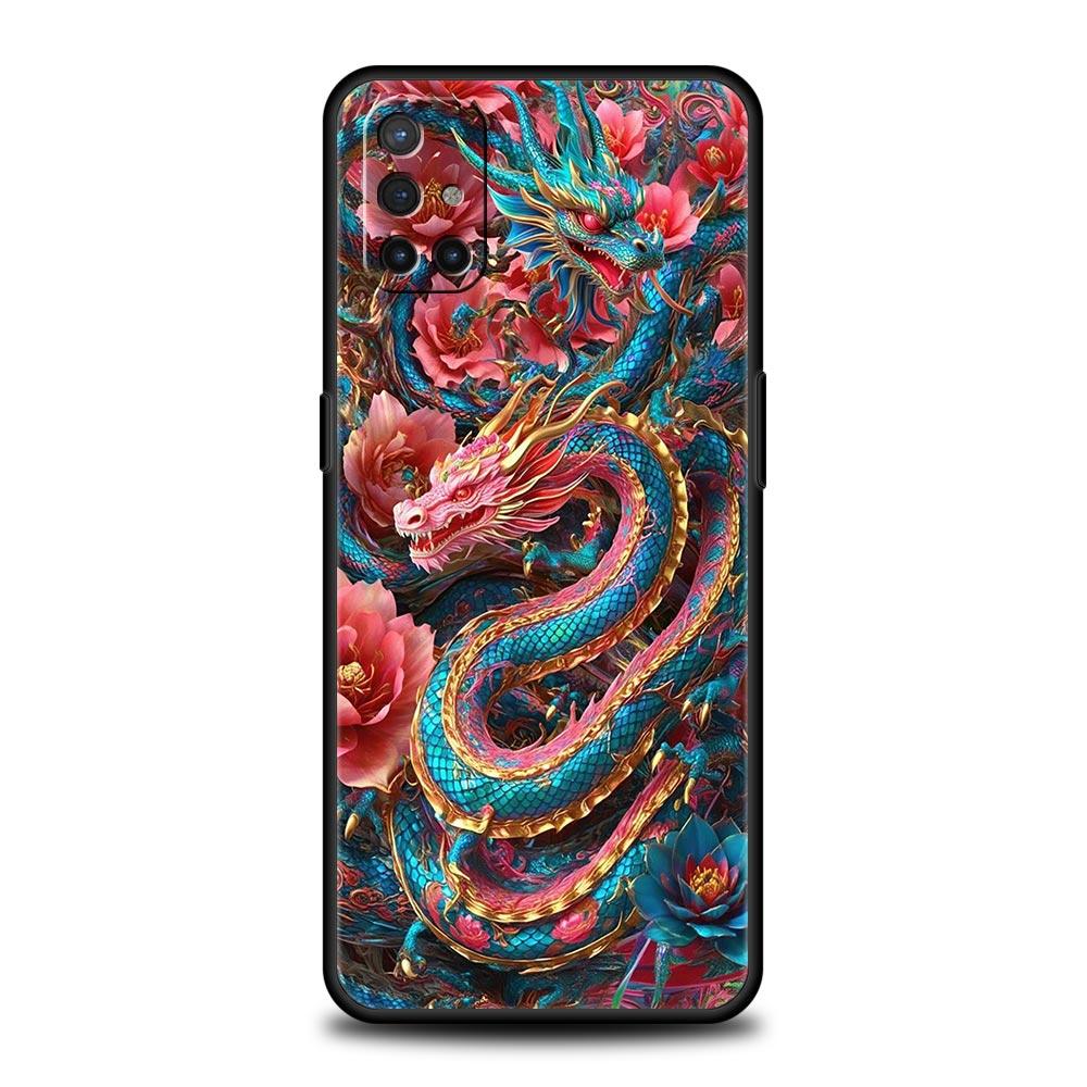 Phone Case For Oneplus 13R 13 12 10T 11 R10 Nord N100 N200 N10 9 9R CE 2 3 Z Pro Lite Soft TPU Chinoiserie Loong Flower Dragon