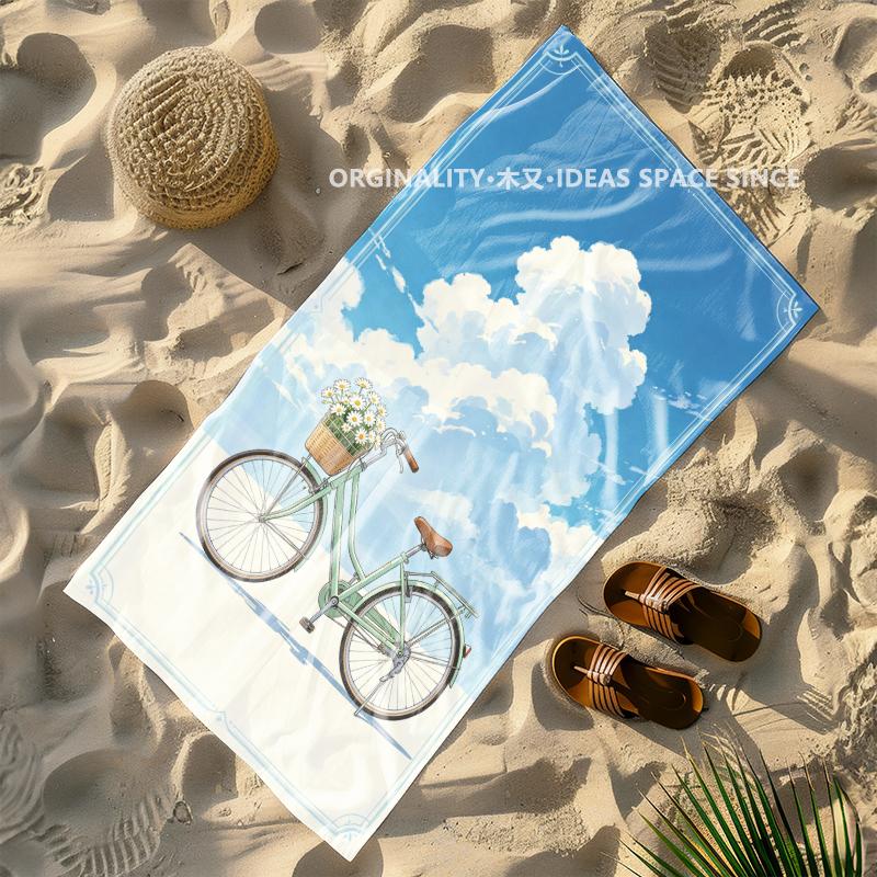 Vintage Bike Sky Beach Towel Patterned Sunscreen And Windproof Suitable For Swimming Pool Camping Travel Blanket